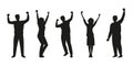 Happy people silhouette set. Men and woman rising Hands up. Dancing persons. Party, success, friendship, celebration, joy and fun Royalty Free Stock Photo